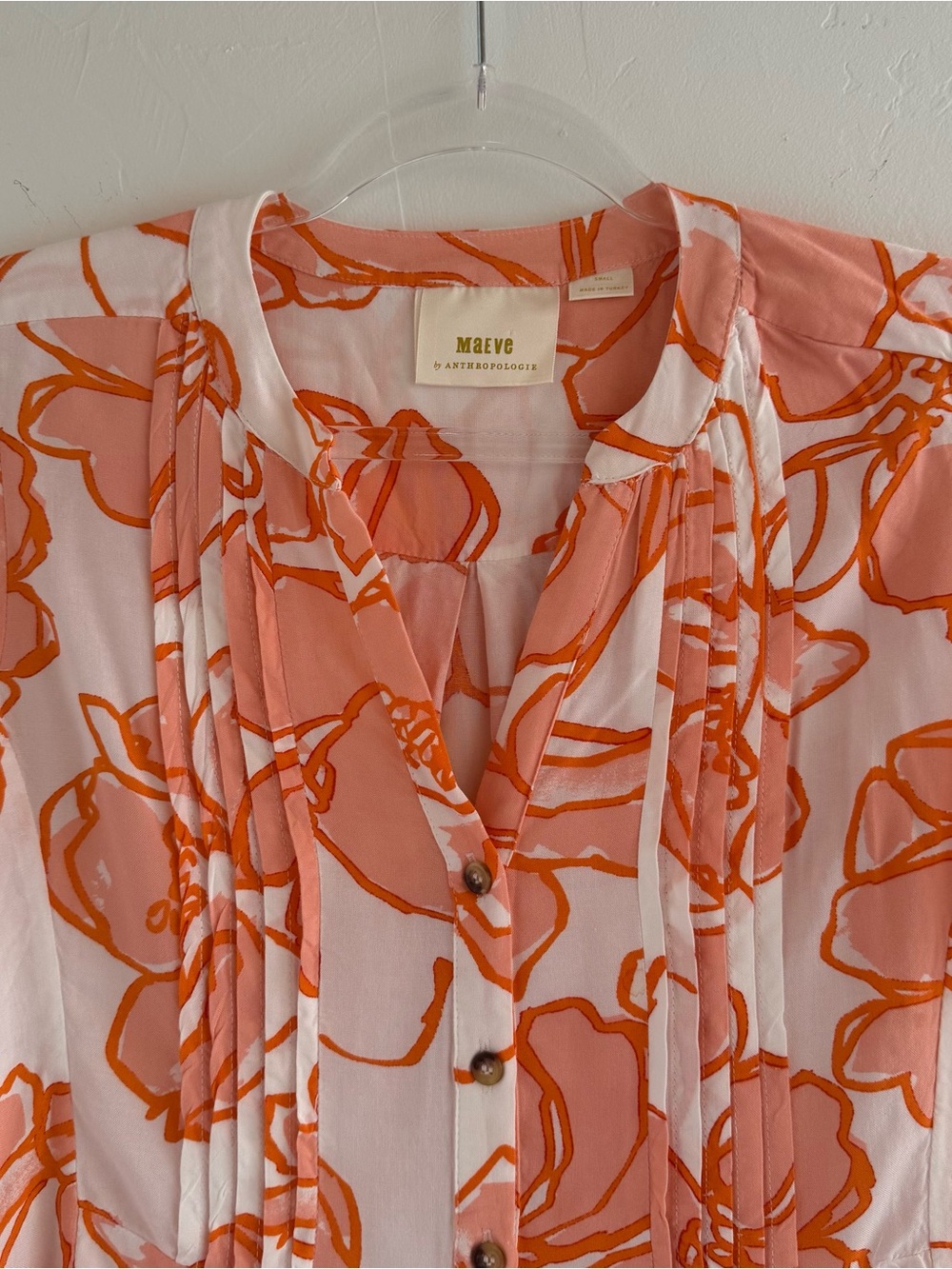 Anthropologie Maeve Floral Button Down Blouse Pink Orange Tunic Top Small - Picture 6 of 12